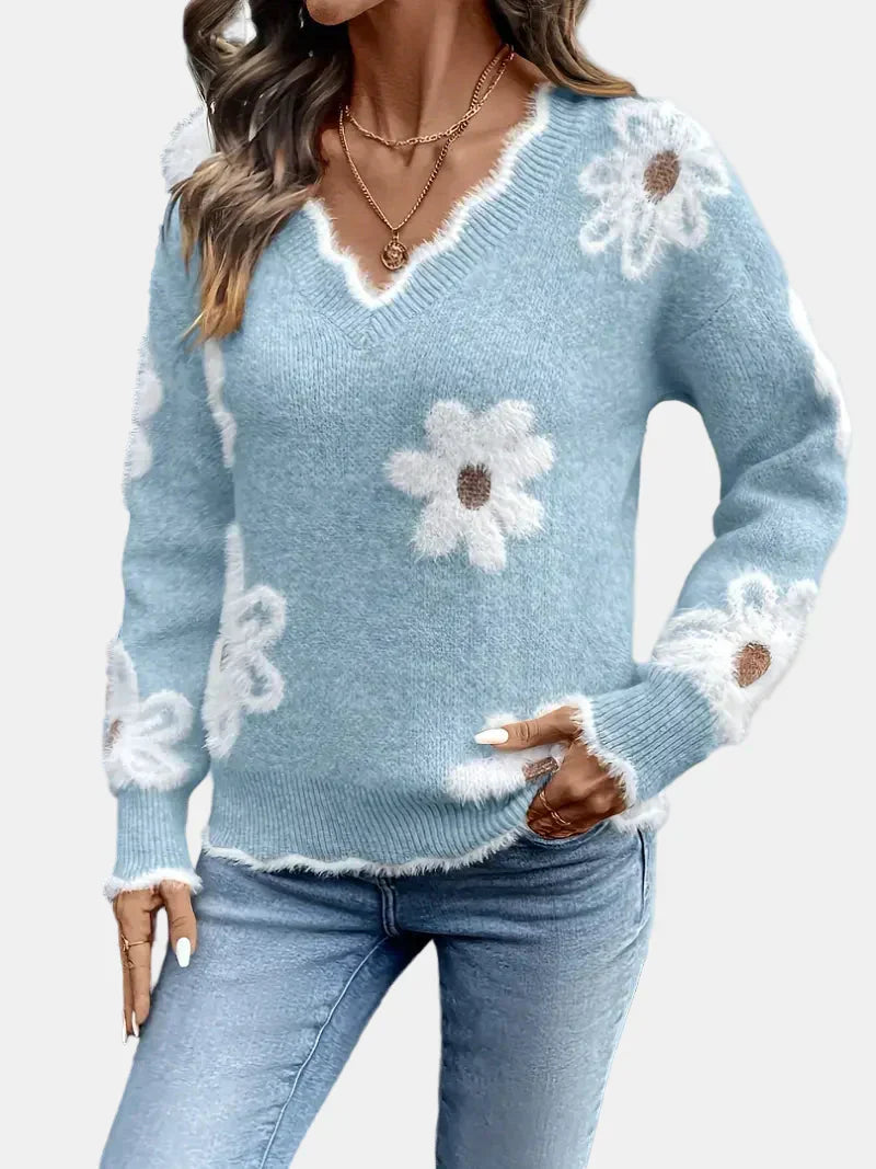 Timeless V-Neck Floral Sweater