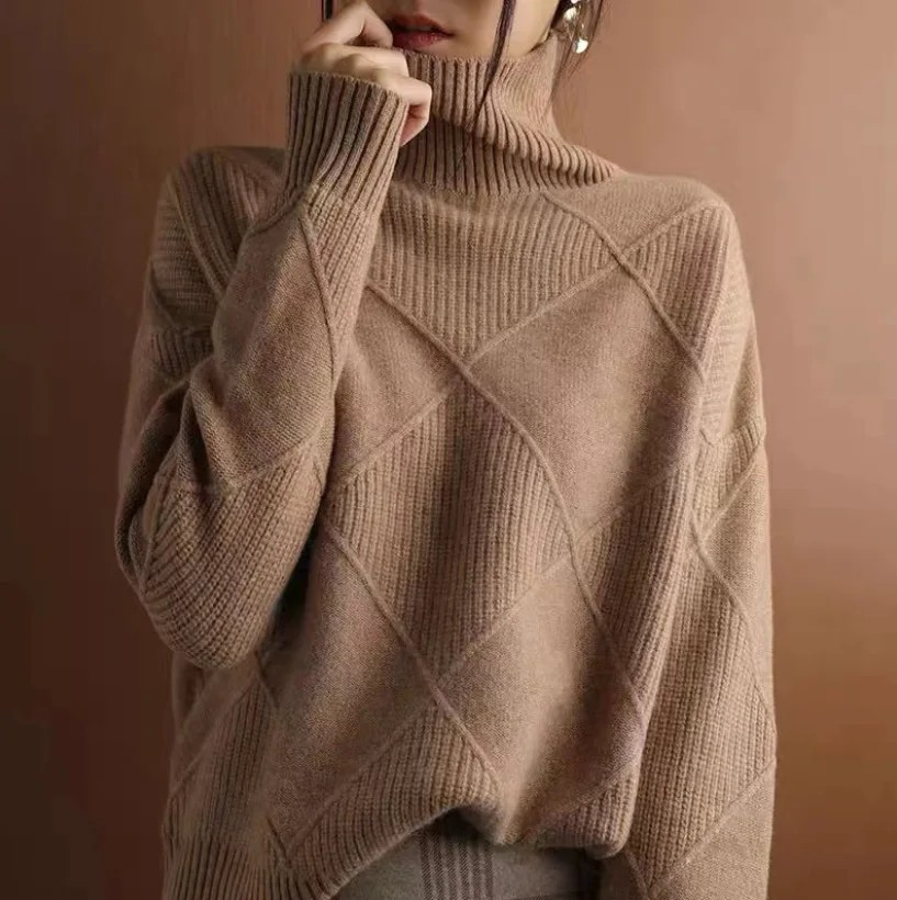 Warm Knit Sweater with High Collar