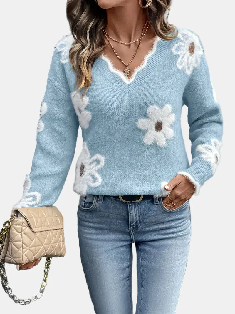 Timeless V-Neck Floral Sweater