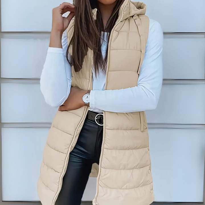 Casual Sleeveless Hood Long Puffer Vest