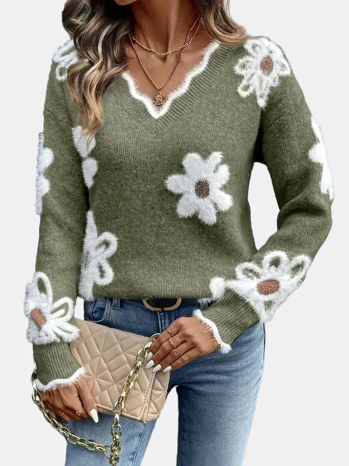 Timeless V-Neck Floral Sweater