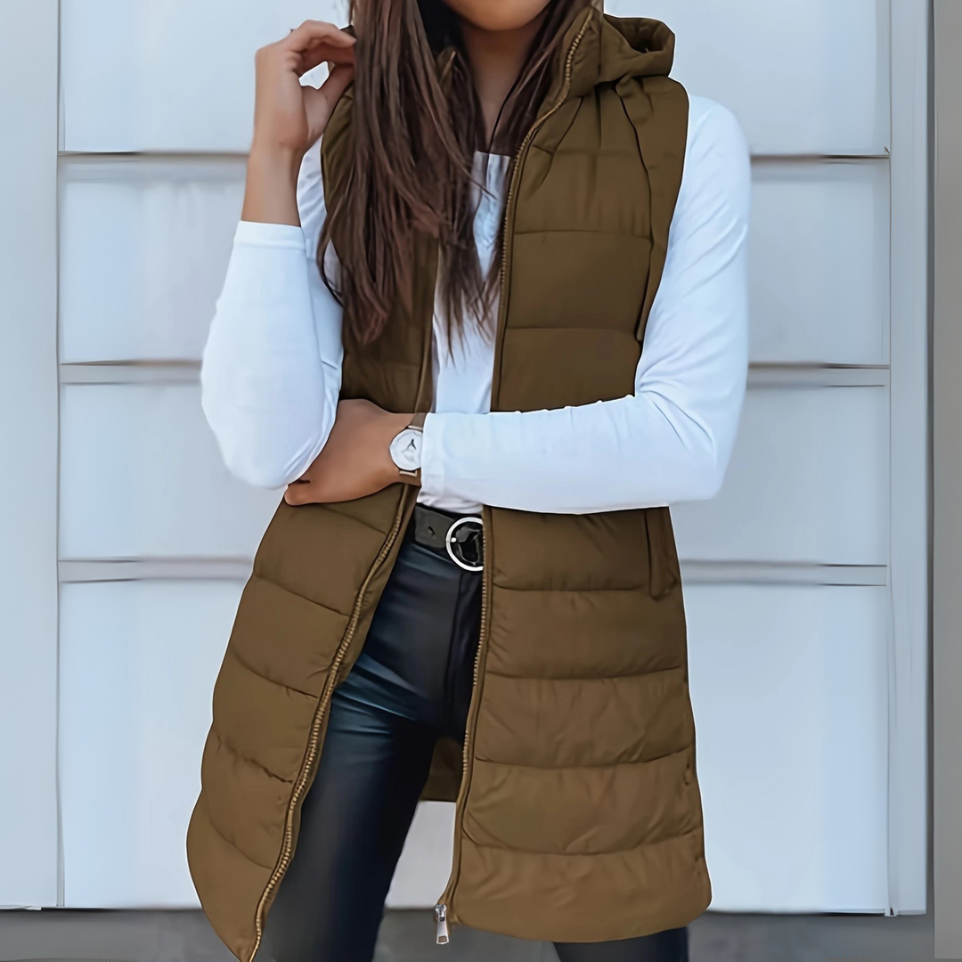 Casual Sleeveless Hood Long Puffer Vest
