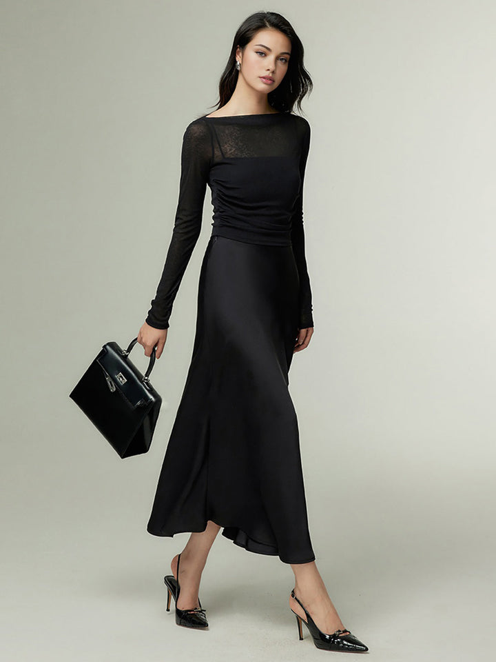 Straight Neck Sheer Panel Jersey Top