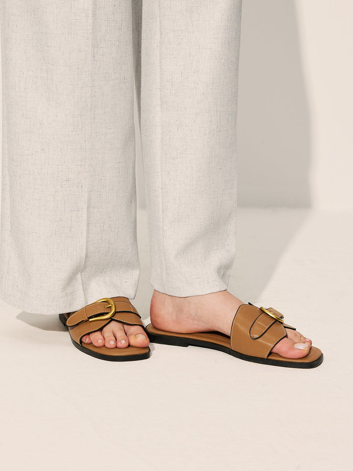 Buckled Strap Slide Sandals