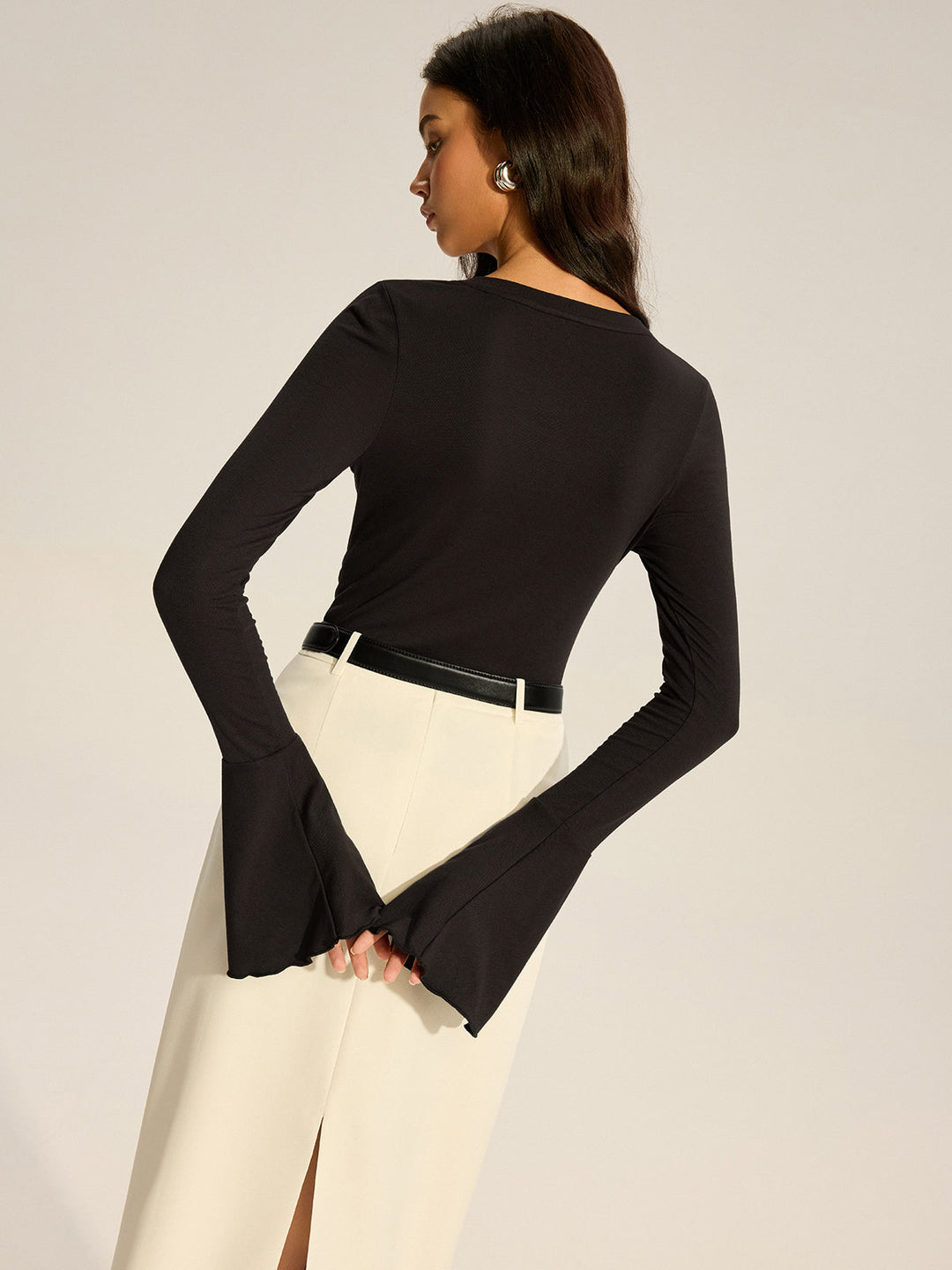 Flared Sleeve Ruffled Button T-Shirt