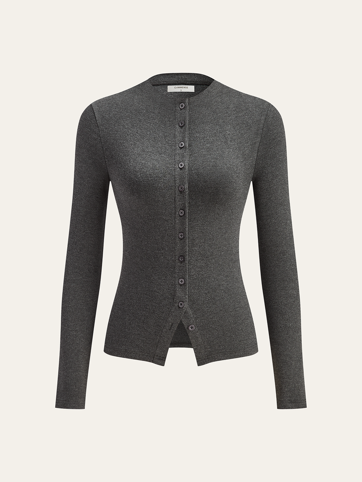 Mock Neck Button Long Sleeve T-Shirt