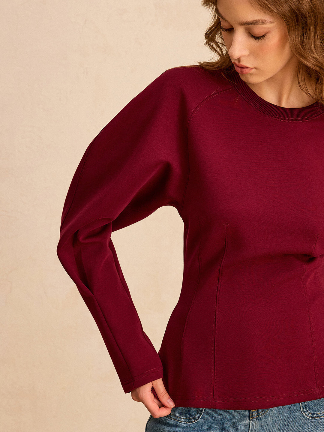 Lantern Sleeve Crew Neck Sweatshirt