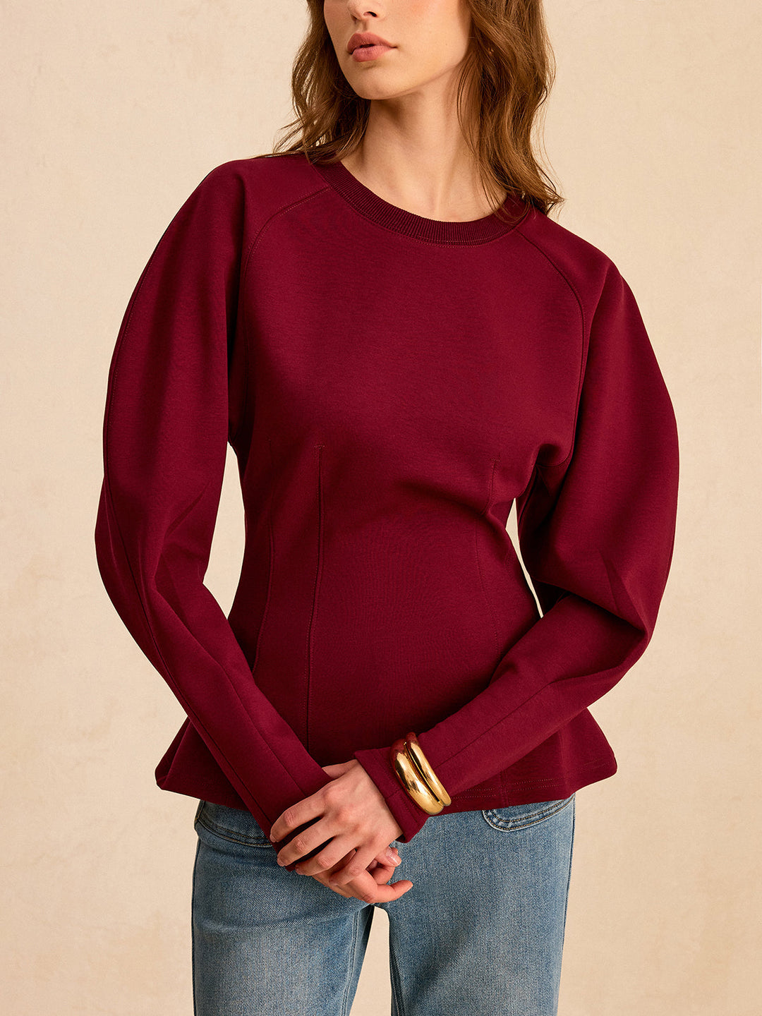 Lantern Sleeve Crew Neck Sweatshirt