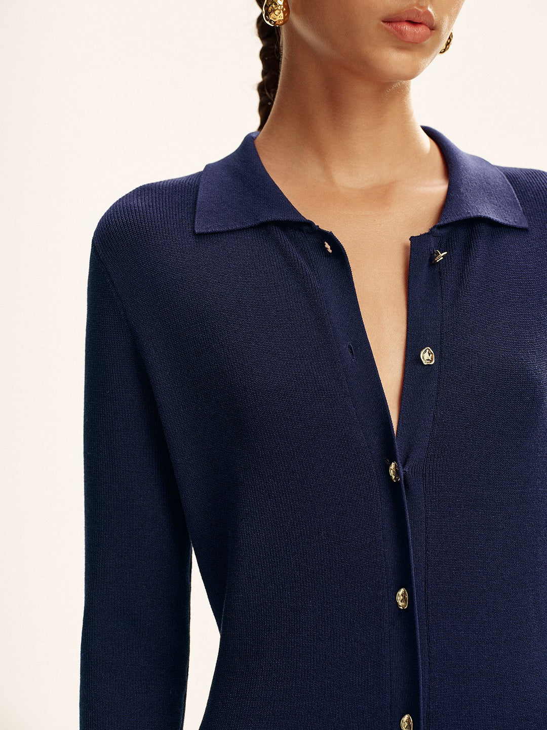 Long Sleeve Button Knit Maxi Dress without Belt