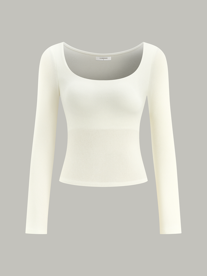 Bra-Free Slim Fit Low Neck Long Sleeve Top