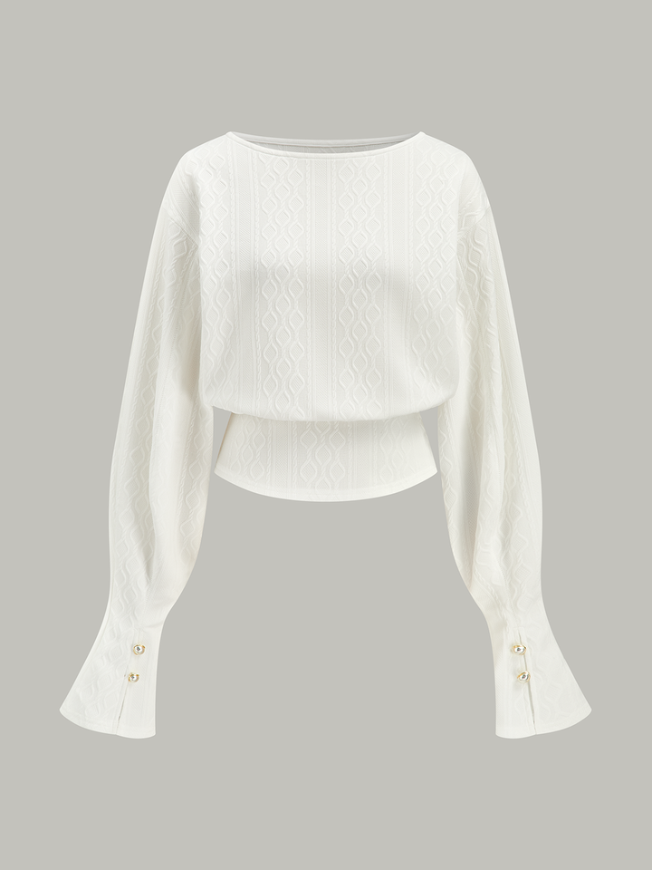 Textured Jacquard Mutton Sleeve Sweatshirt