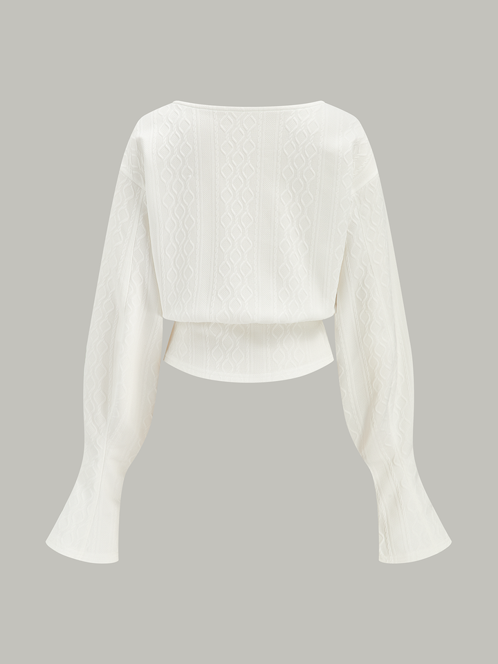 Textured Jacquard Mutton Sleeve Sweatshirt