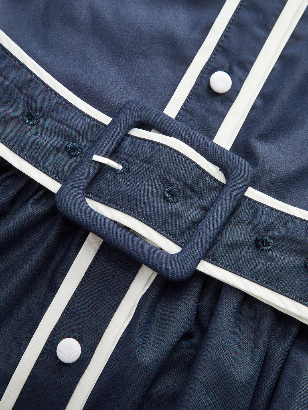 Contrast Trim Belted Pleated Shirt Dress