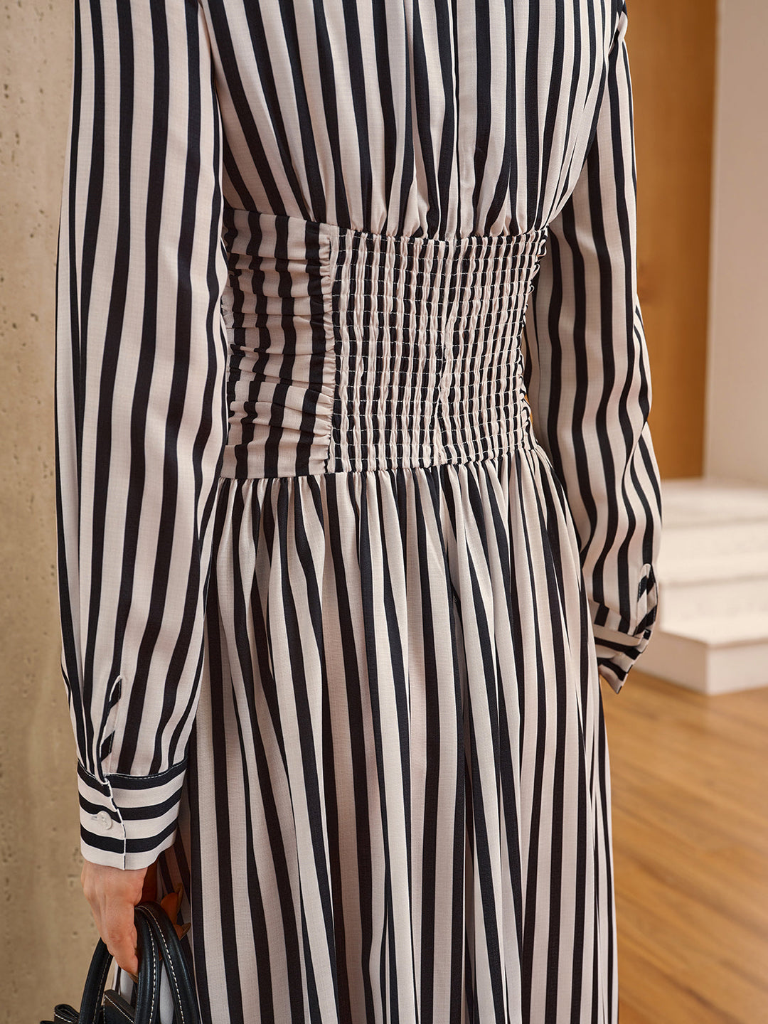 Striped Ruched Long Sleeve Maxi Dress