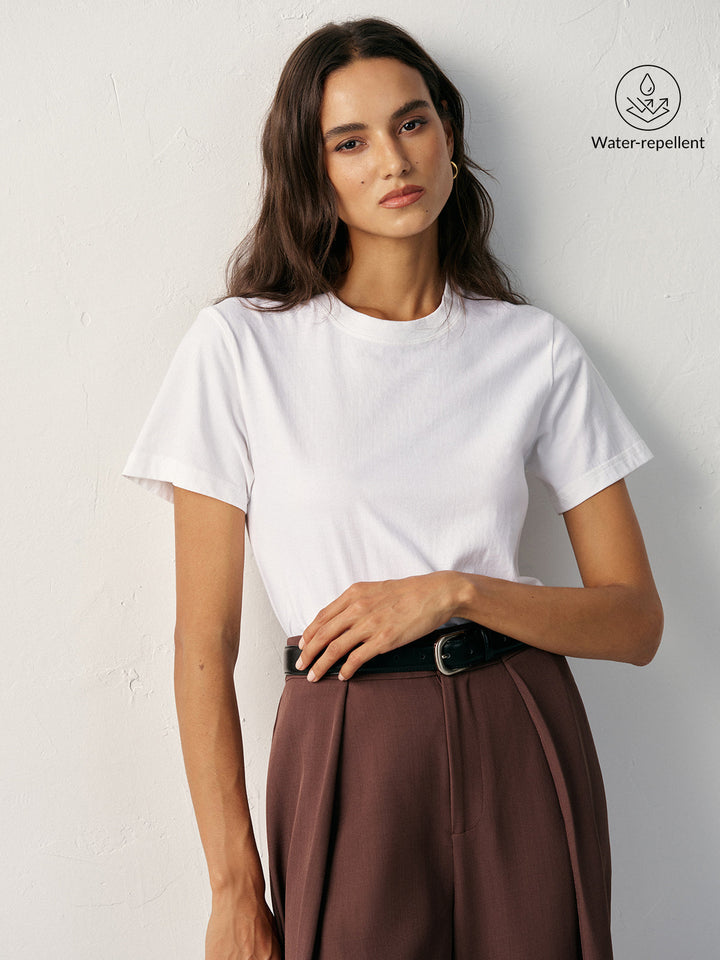 Water-Repellent Cotton Crew Neck T-Shirt