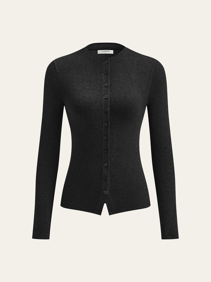 Mock Neck Button Long Sleeve T-Shirt