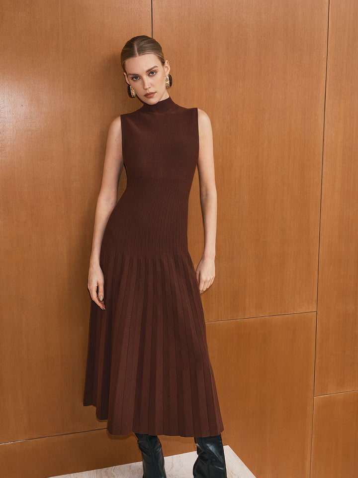 Turtleneck Sleeveless Knit Maxi Dress without Belt