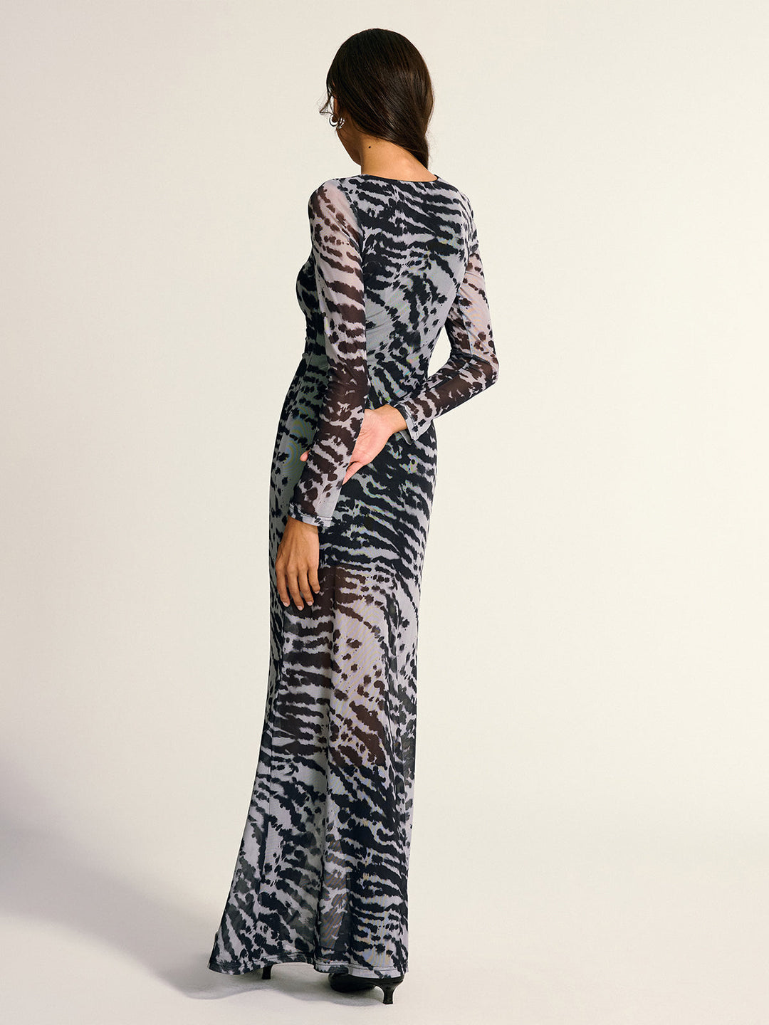 Long Sleeve Ruched Abstract Print Dress