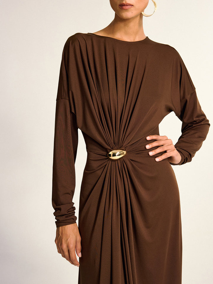 Metal Detail Draped Maxi Dress