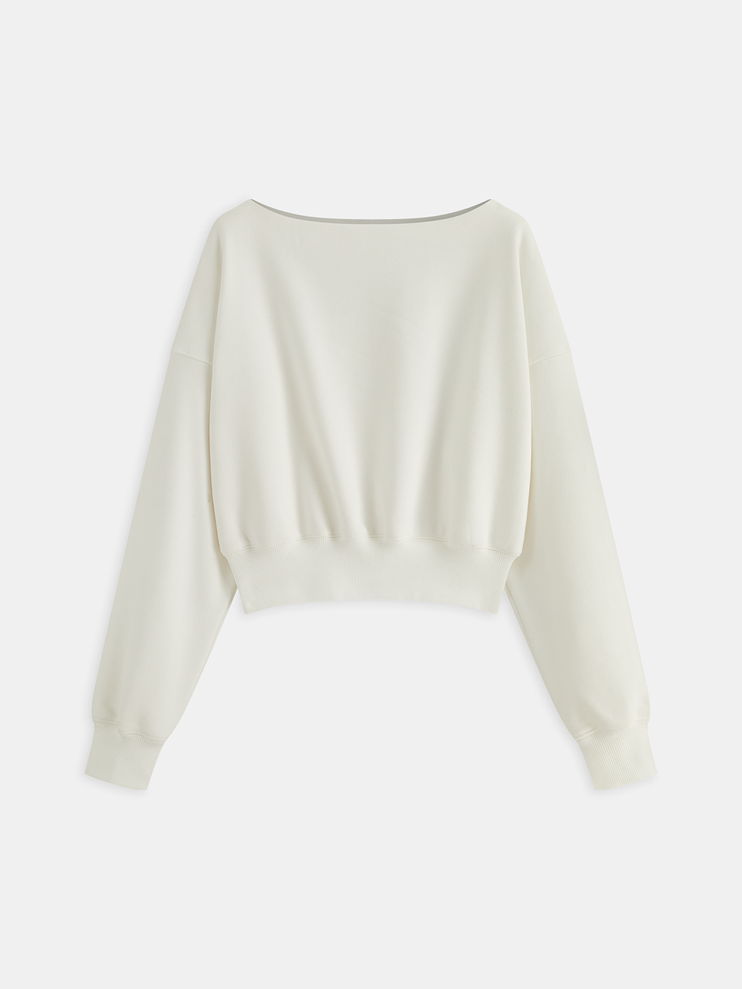 Off-Shoulder Cropped Fleece-Lined Sweatshirt