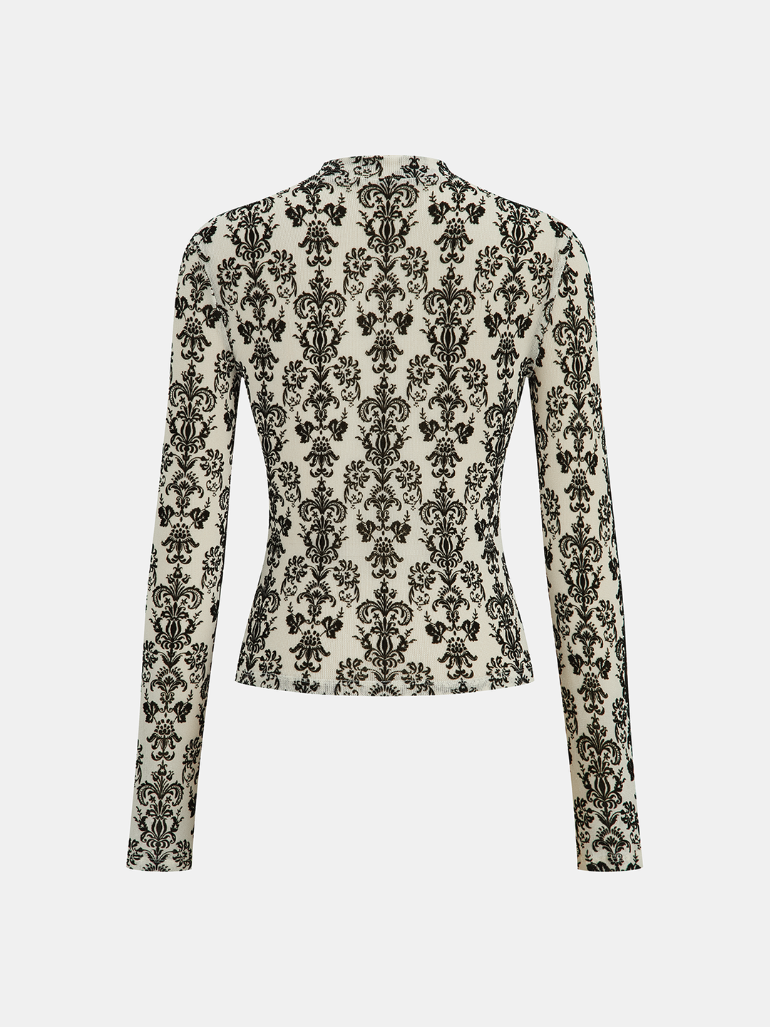 Damask Print Mock Neck T-Shirt