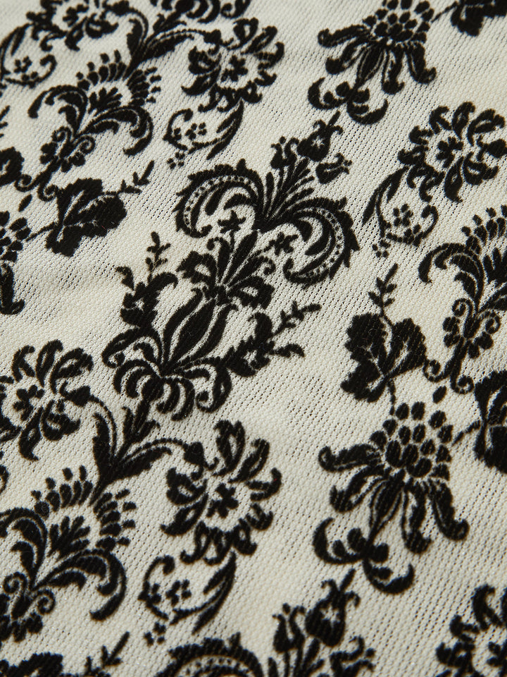 Damask Print Mock Neck T-Shirt