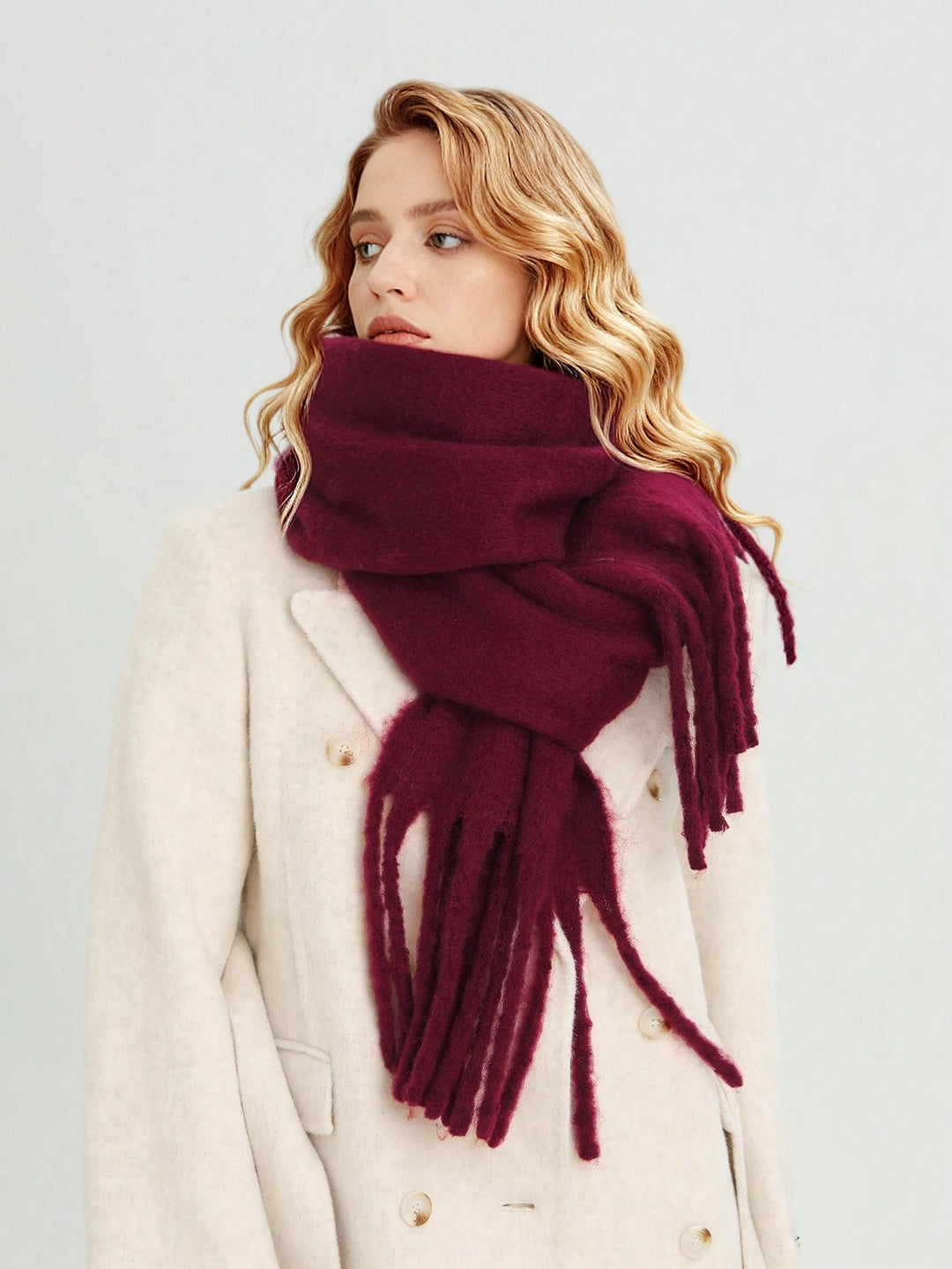 Solid Oversized Fringed Scarf