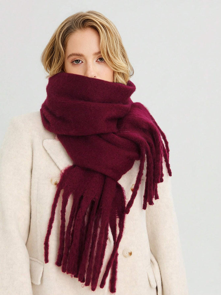 Solid Oversized Fringed Scarf