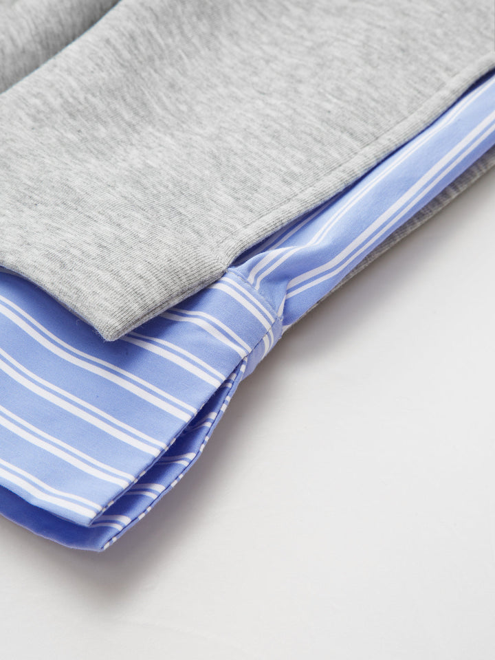 Striped Shirt Panel Crew Neck Sweatshirt