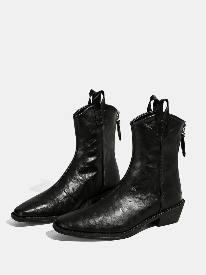 PU Leather Western Ankle Boots