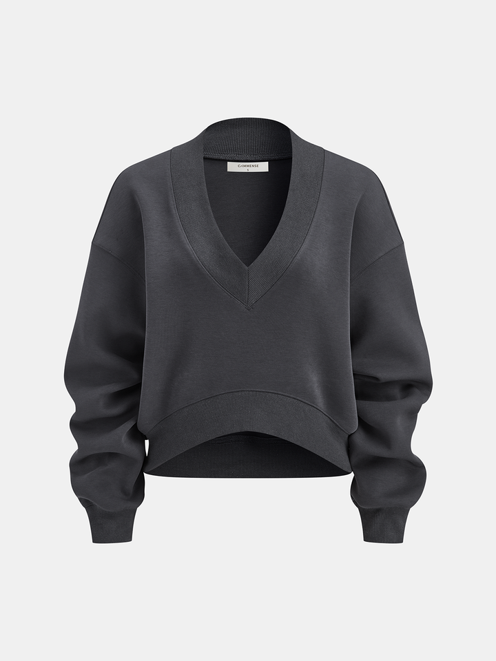 Long Sleeve V-Neck Cropped Sweatshirt