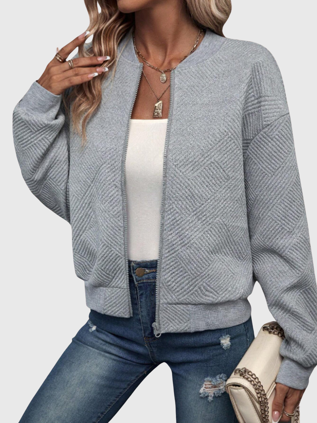 Laurie | Textured Zip Cardigan