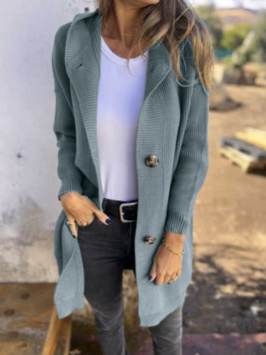 Long Knit Hooded Cardigan