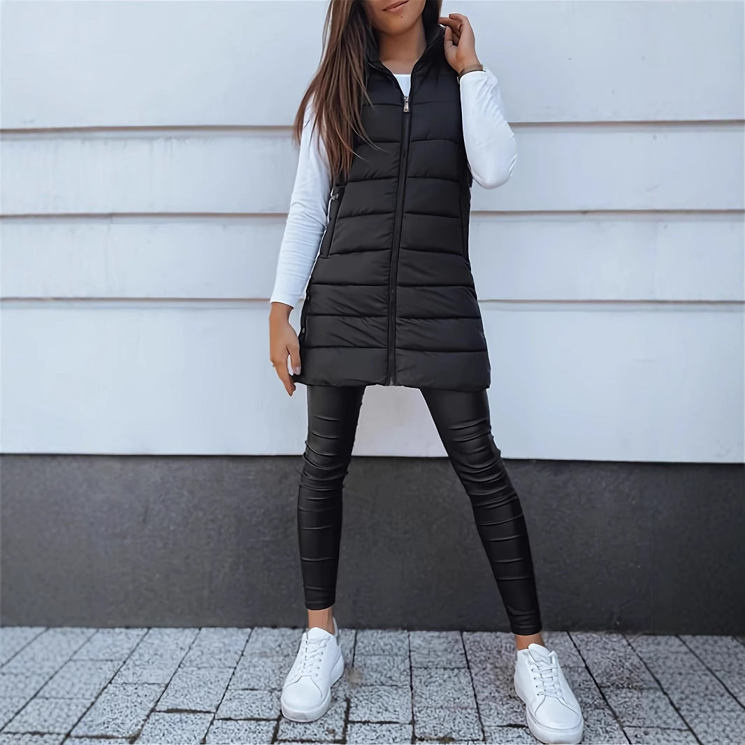 Casual Sleeveless Hood Long Puffer Vest