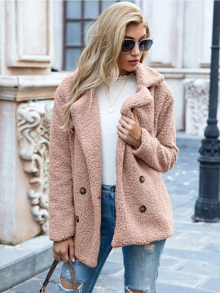 Lamb Fur Collar Teddy Coat